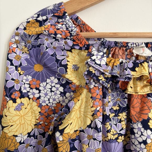 J Crew Crewcuts Girls L Cotton Squareneck Puff-Sleeve Floral Top Retro Preppy - Picture 3 of 8